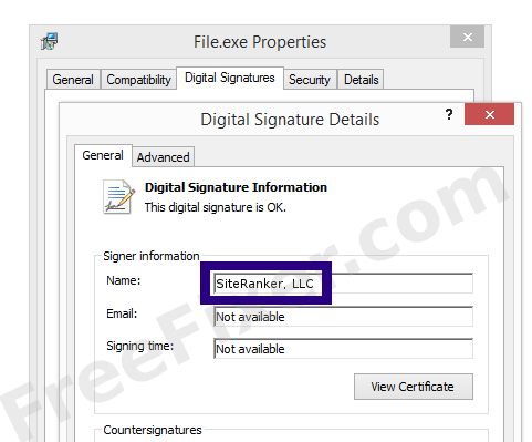 Screenshot of the SiteRanker, LLC certificate